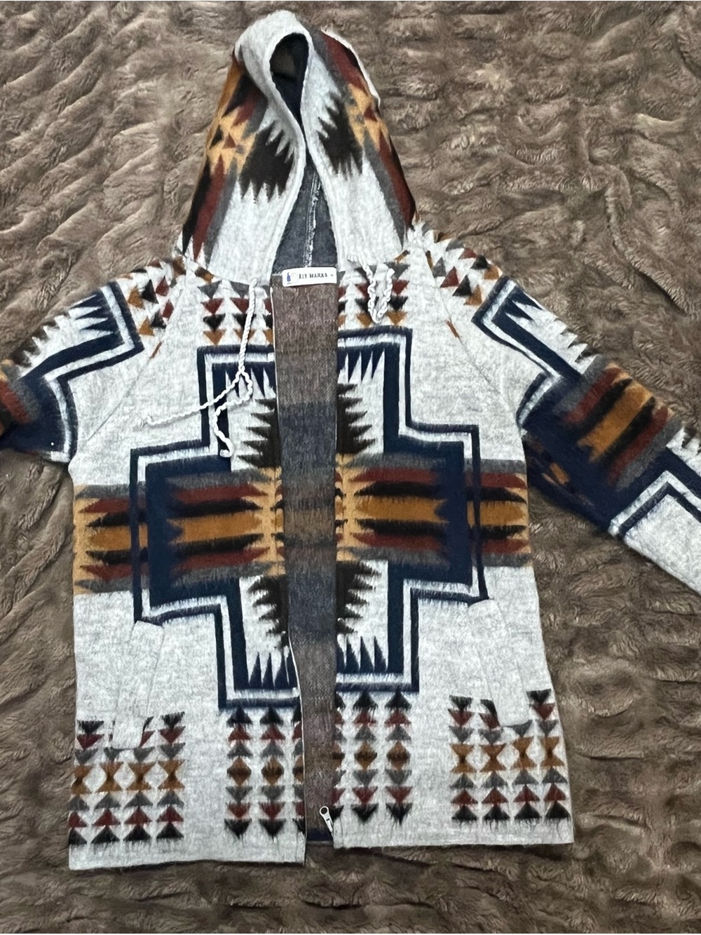 Aly Marka Wool Sweater Jacket in Heather Gray, Navy & Rust
